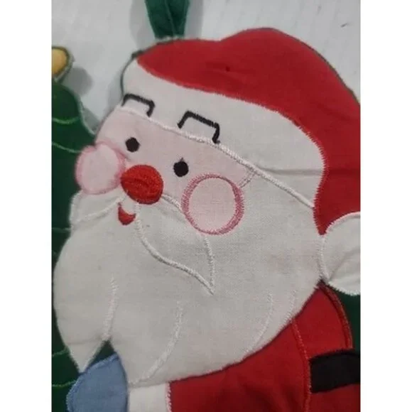 2 Vintage Christmas Potholders Santa Christmas Tree Kitty CatBasket Poinsettias - Picture 9 of 9